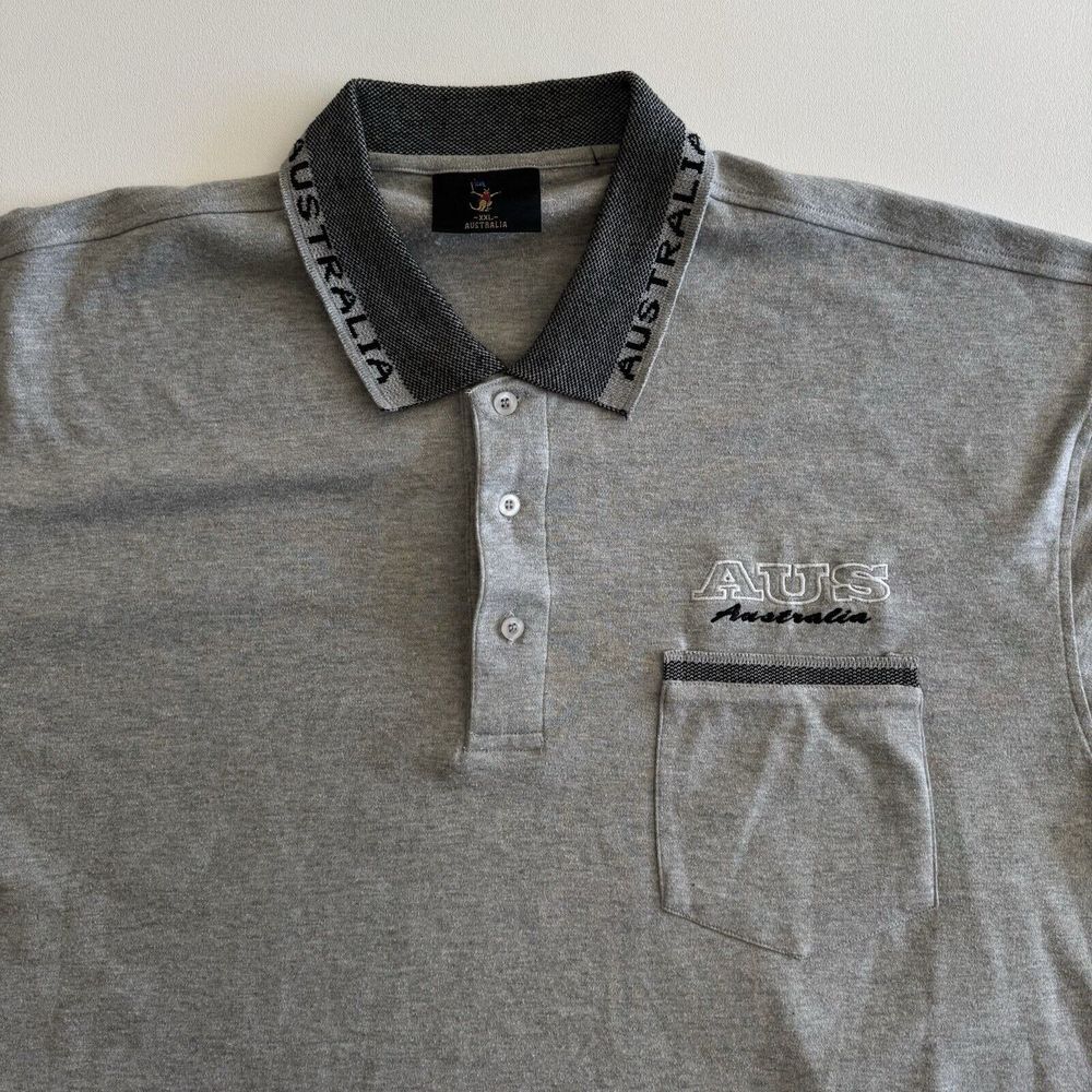 Australia Polo Shirt Men's XXL Gray Kangaroo Cotton‎ Knit Casual Collared